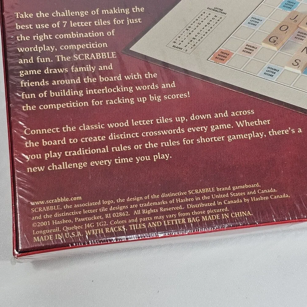 2001 Vintage Scrabble Crossword Game Parker Brothers Wooden Tiles New Sealed